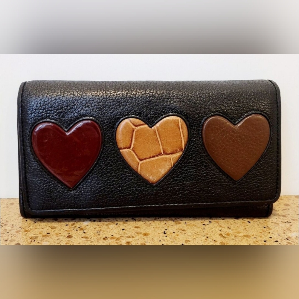 Brighton Triple Hearts Tri-fold Wallet Pebbled Leather